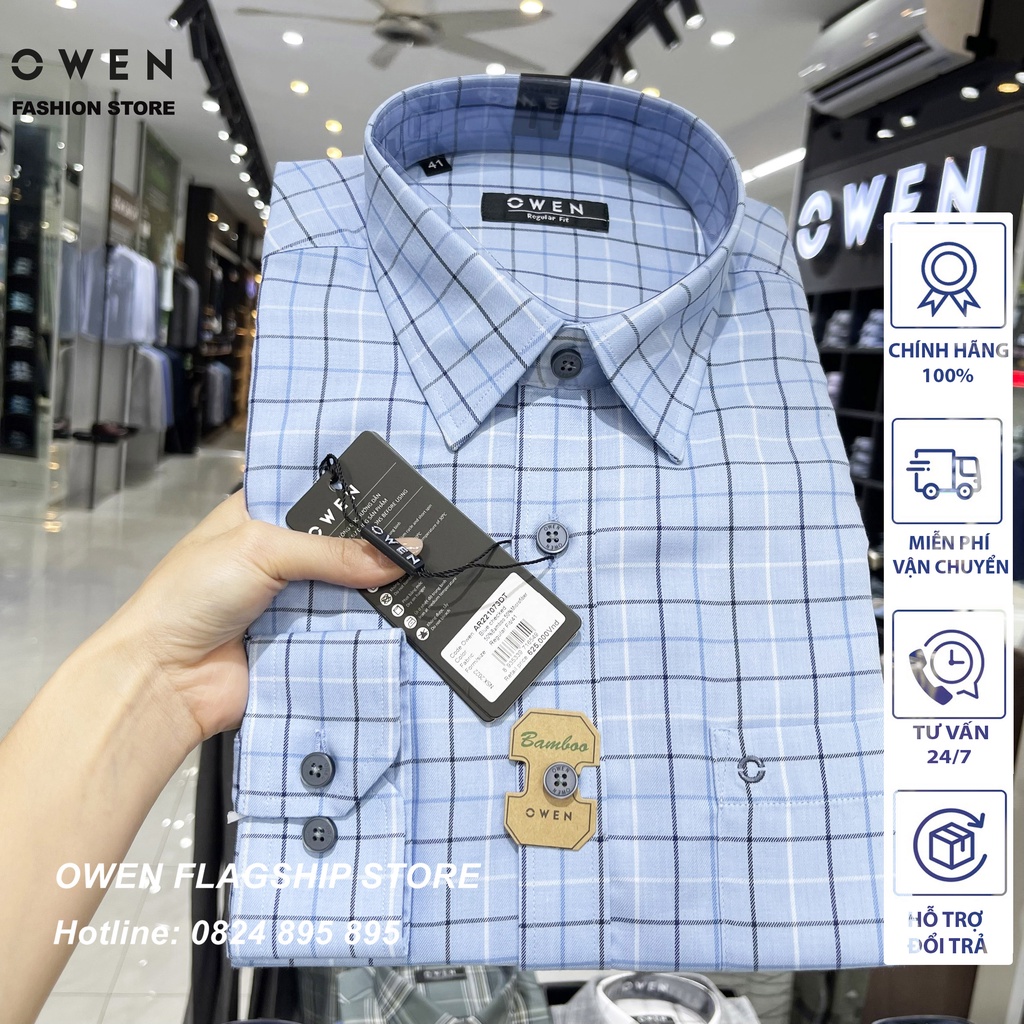 Áo Sơ mi Owen nam dài tay dáng Regular sợi Tre mềm mịn mát Mã AR221073DT