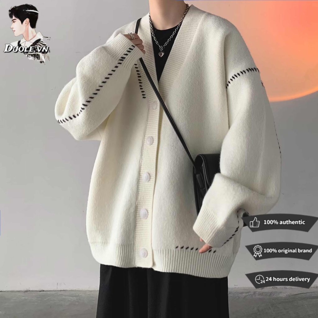 【2 Màu】Áo khoác nam cardigan dệt kim dáng rộng mềm mại phong cách nhật bản hàn quốc thời trang thường ngày 2 màu tùy chọn dành cho cặp Đôi unisex áo cardigan bigsize áo len nam hàn quốc simple áo lông cừu nam