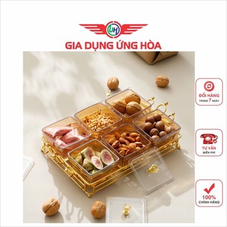 Khay mứt tết 6 ô bằng nhựa mika có nắp khung sang trọng tiện lợi dành cho ngày tết