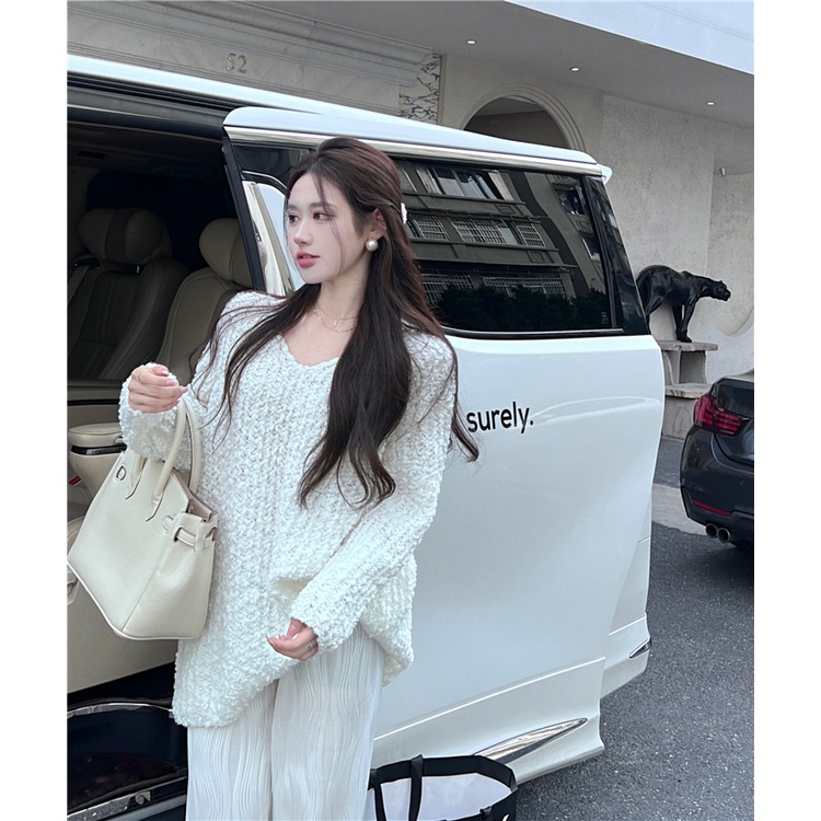 Áo Dệt Kim Nữ Tay Dài Cổ Chữ V Phong Cách Hàn Quốc Gợi Cảm