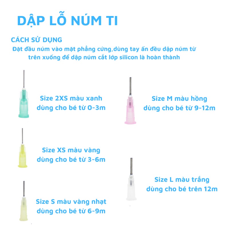 Dập lỗ núm ti có thể thay thế cho đục lỗ Farlin ( 5 sz 2XS,XS,S,M,L )