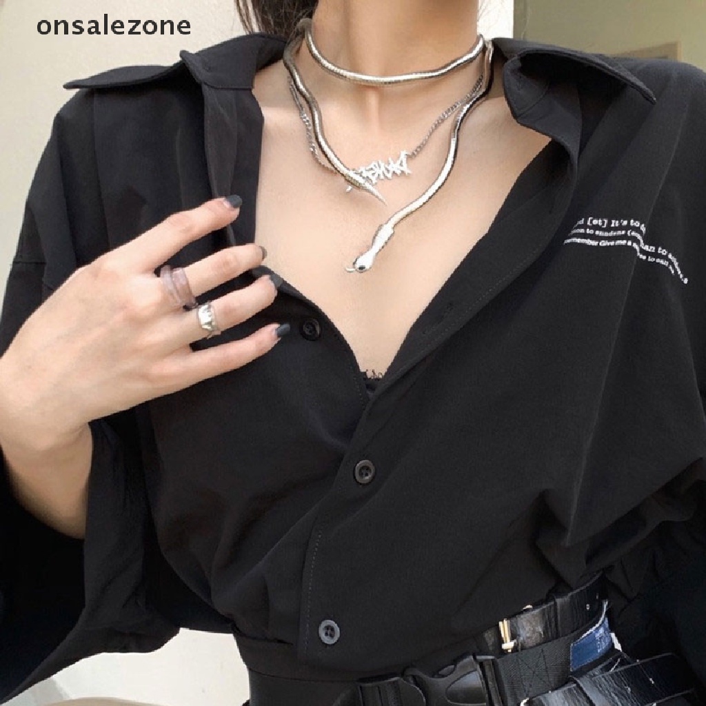 Onsalezone Vòng cổ Hình Rắn Bằng Kim Loại Màu Vàng / Bạc Đa Năng Phong Cách Punk Hip Hop Có Thể Điều