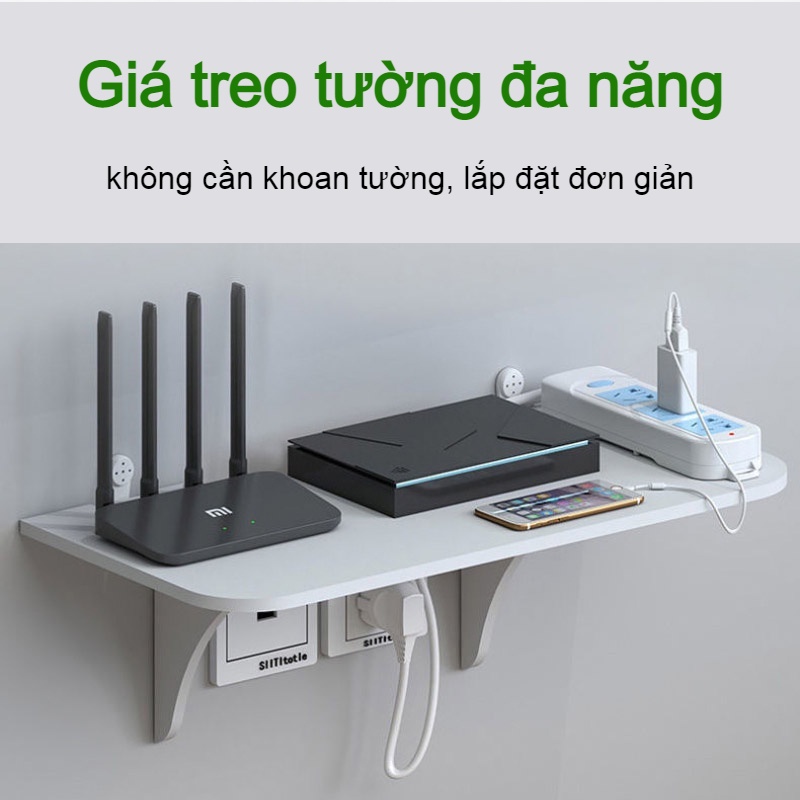 Kệ wifi treo tường, Giá đỡ wifi, đầu kỹ thuật số, modem, máy chiếu, chất liệu gỗ cao cấp màu trắng - WF03