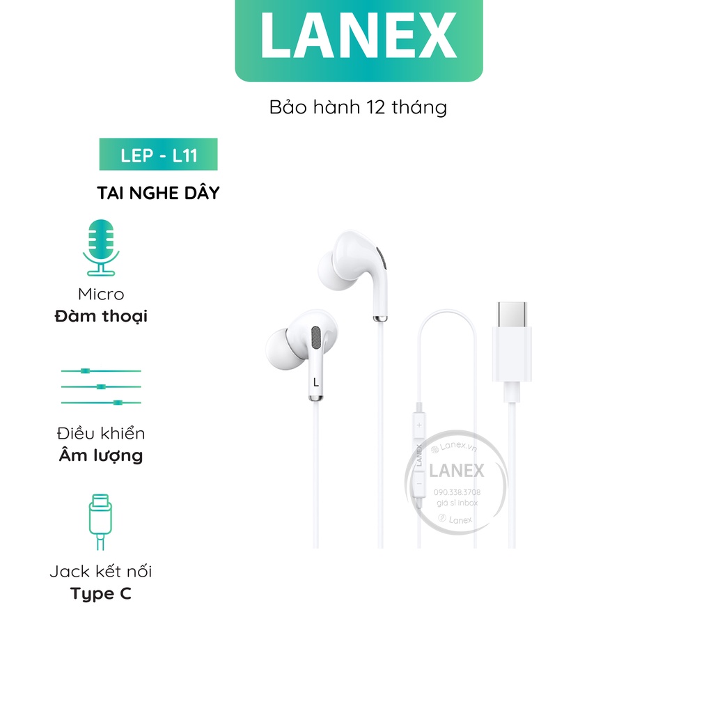Tai Nghe Dây Lanex Lep - L11 Tpe Jack Type C Có Mic Có Logo Dài 1.2m