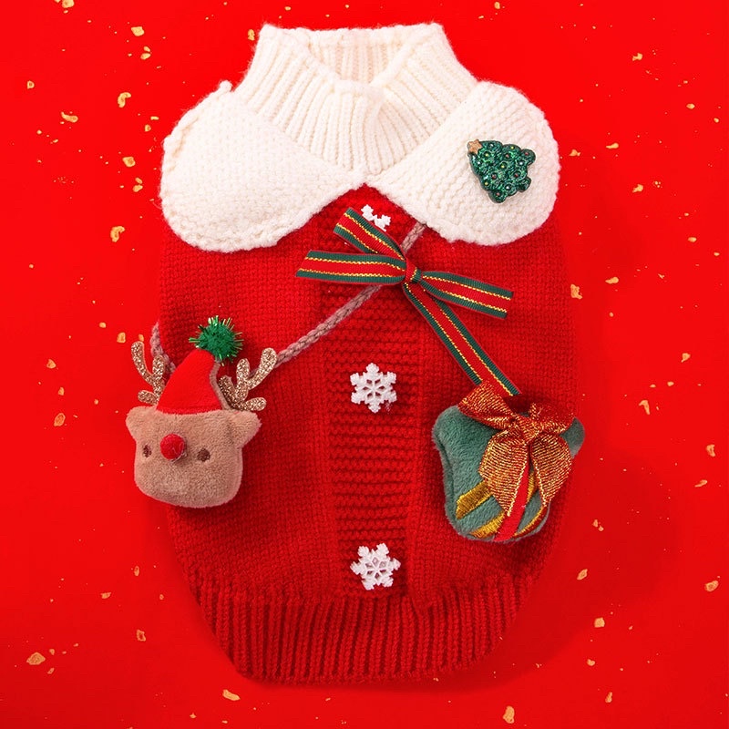 Áo Len Noel Cổ Cao Kèm Pin Cài Giáng Sinh Siêu Cute Thu Đông Cho Chó Mèo - Chống Dão, Siêu Ấm Áp, Dày Dặn