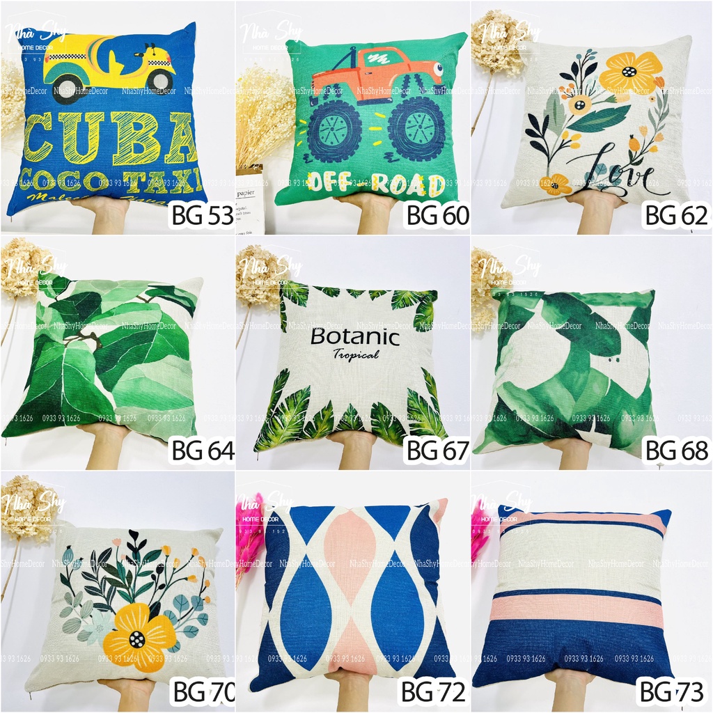 Gối Sofa Họa Tiết Hoạt Hình - Gối Tựa Lưng Vải Bố Gai Size 45x45cm