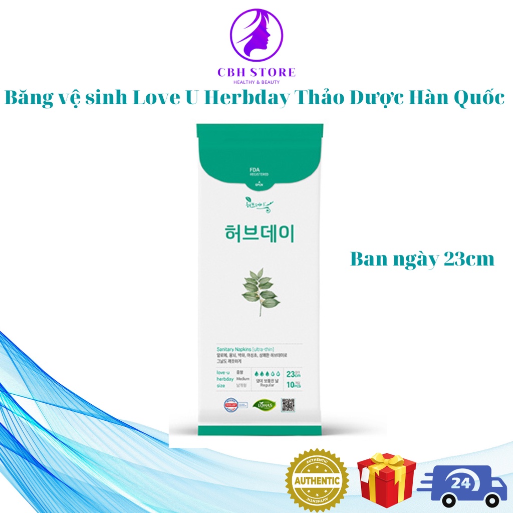 Băng vệ sinh Love U Herbday Thảo Dược Hàn Quốc ( ban ngày size 23cm, 10 miếng/gói)