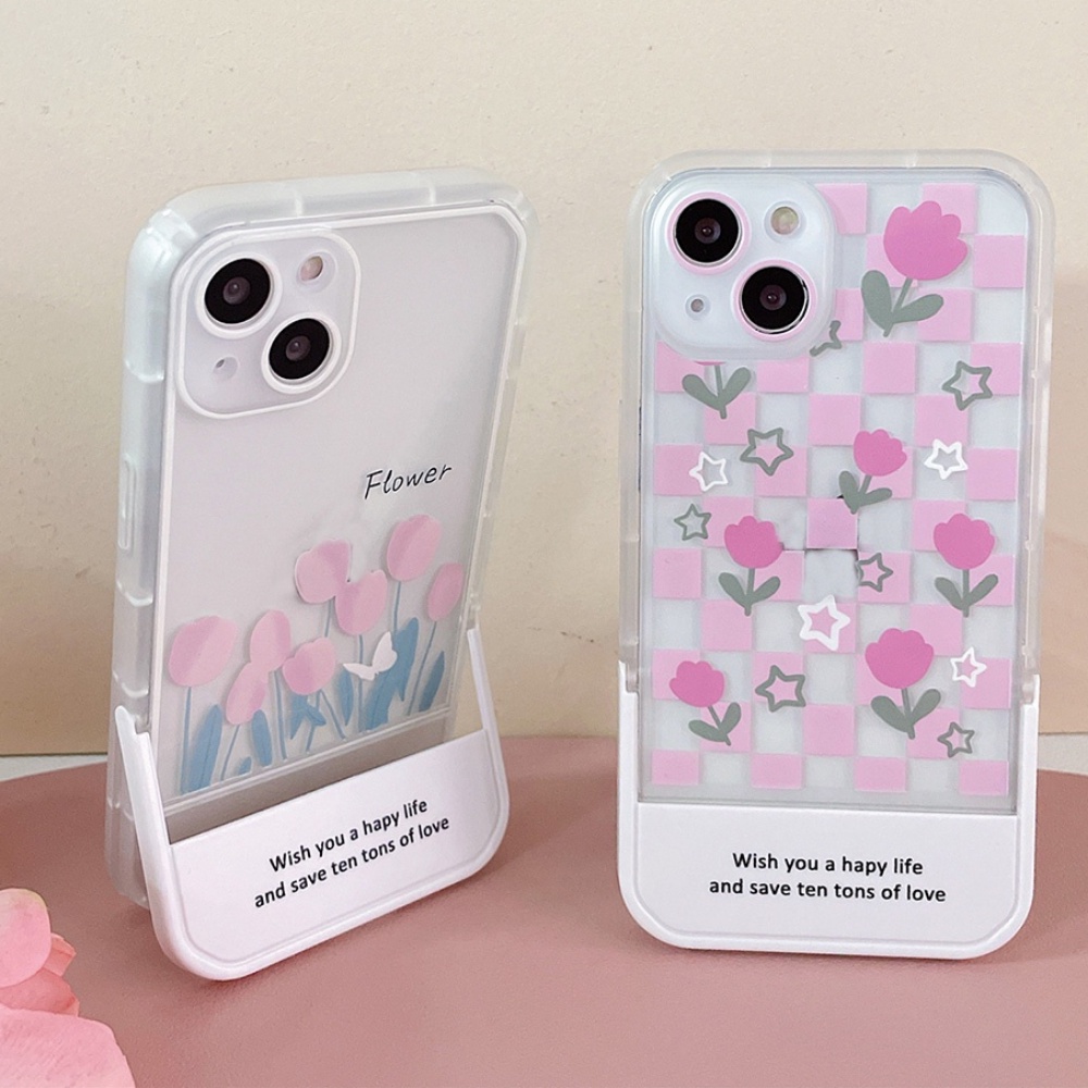 Ốp Điện Thoại TPU Mềm Tích Hợp Giá Đỡ Hình Hoa Tulip Cho IPhone 14 13 12 11 Pro Max XS XR 8 7 Plus