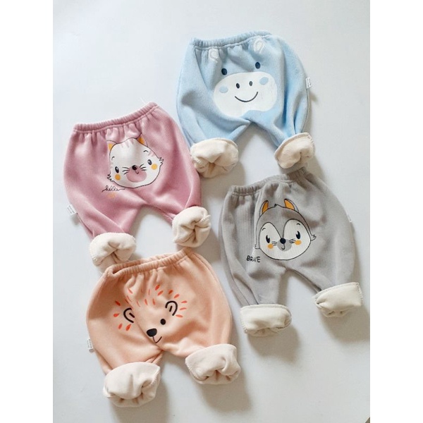 Quần Dài Nỉ Nhung Lót Lông In Mông Thú Cho Bé 5-15kg