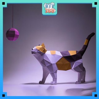 Mô hình giấy động vật Mèo con và quả bóng