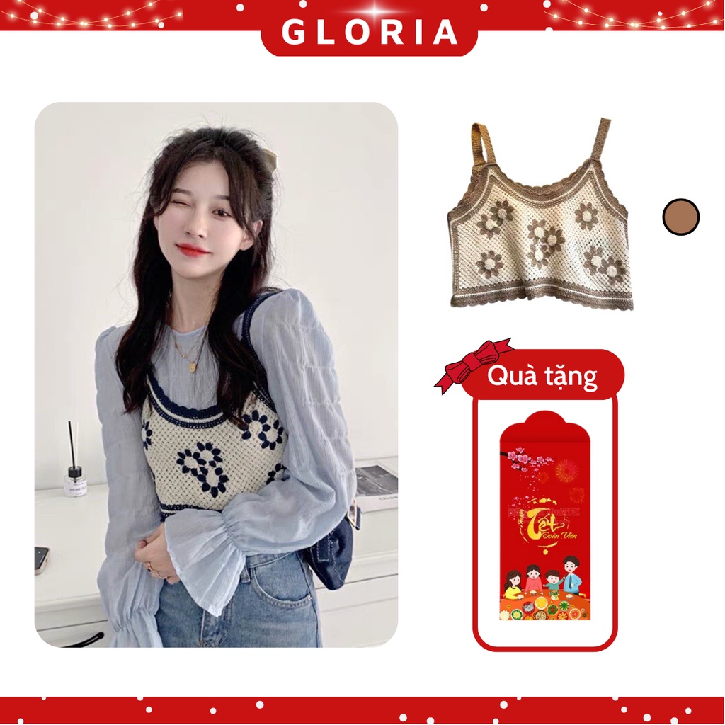 Áo 2 dây len GLORI, áo croptop dáng ngắn chất len thoáng mát phong cách bánh bèo, dễ thương cho nữ