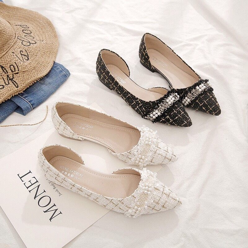 Giày bệt búp bê nữ phối dạ khoét eo xinh xắn da mềm êm chân BB-0191