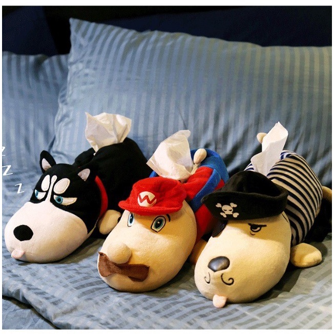 Túi đựng khăn giấy kèm kê tay trên ô tô hình cún tai dài dễ thương