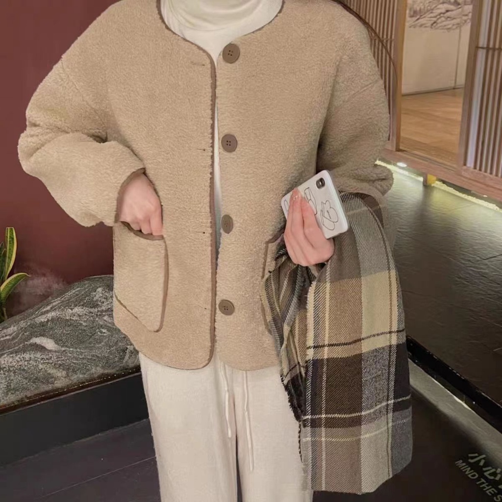 XIYUYI  Áo Khoác Lông Cừu Dáng Rộng Thời Trang Dành Cho Nữ