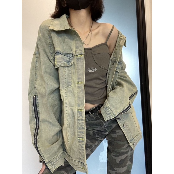 (Ảnh thật ở cuối)Áo khoác jean denim khoá tay túi hộp dáng rộng kiểu dáng basic thời trang nam nữ