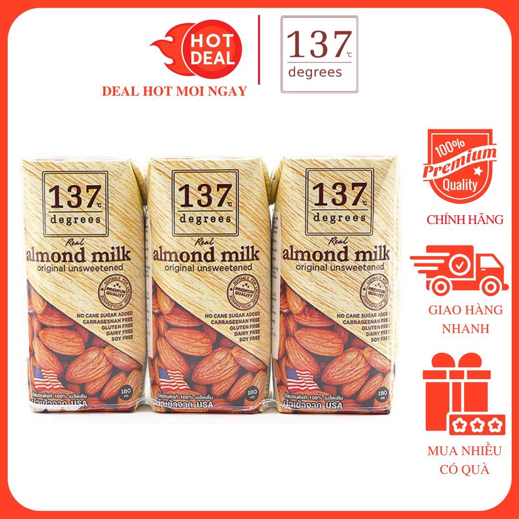 Sữa Hạt Hạnh Nhân Nguyên Chất Không Đường 137 Degrees 180ML (Lốc 3 Hộp)