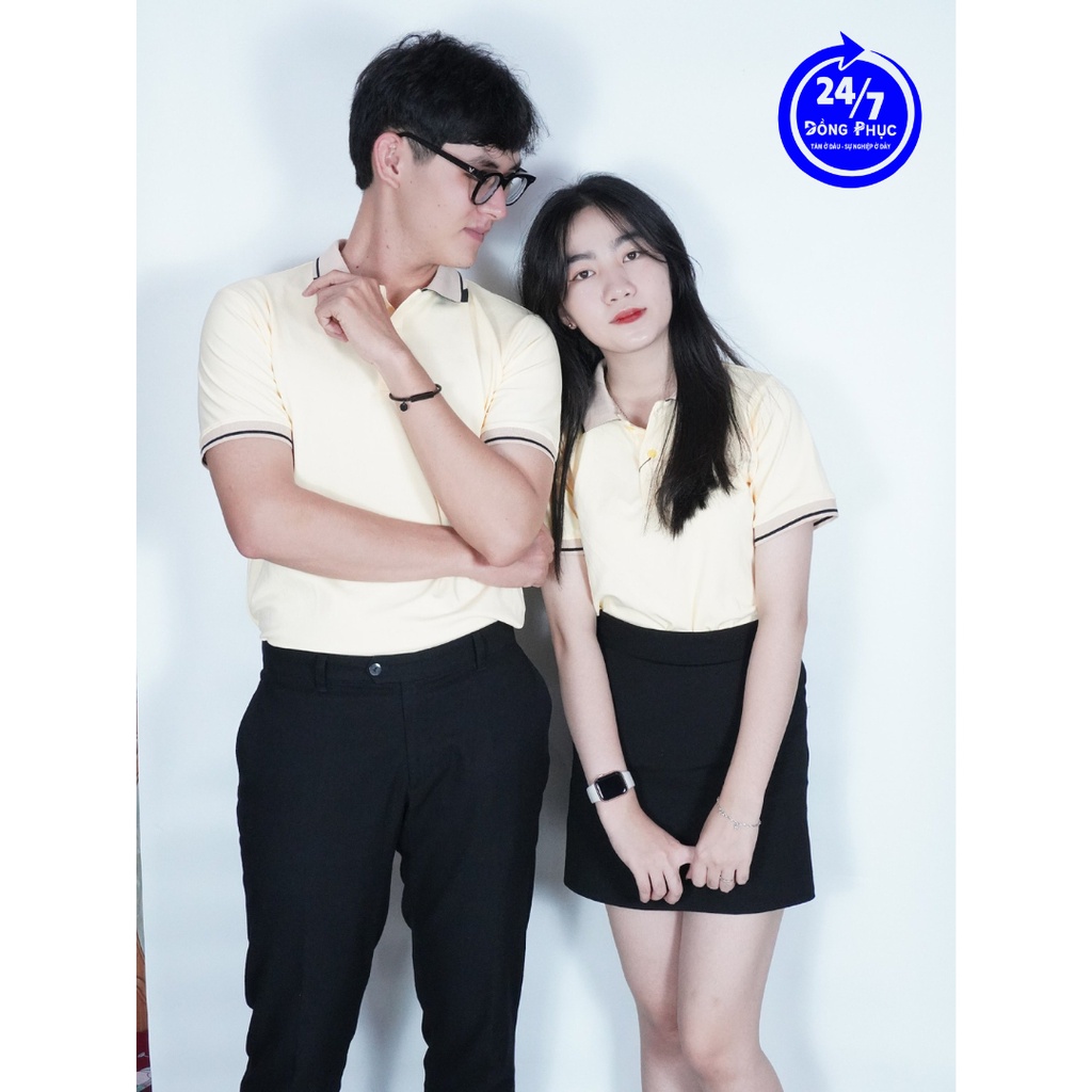 Áo POLO màu VÀNG NHẠT nhẹ nhàng lịch sự cho cặp đôi, form áo tôn dáng siêu đẹp