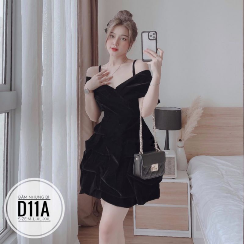 Đầm Nhung Bí Rớt Vai Big Size