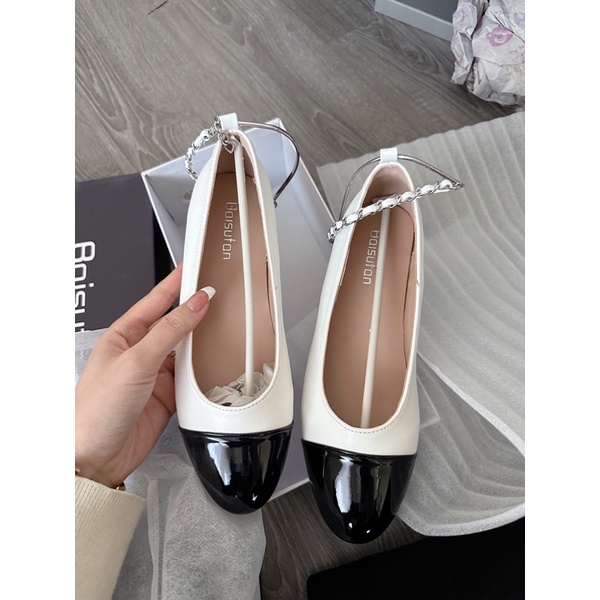 Giày búp bê xích phối mũi giày sẵn lùi 1 size  sẵn