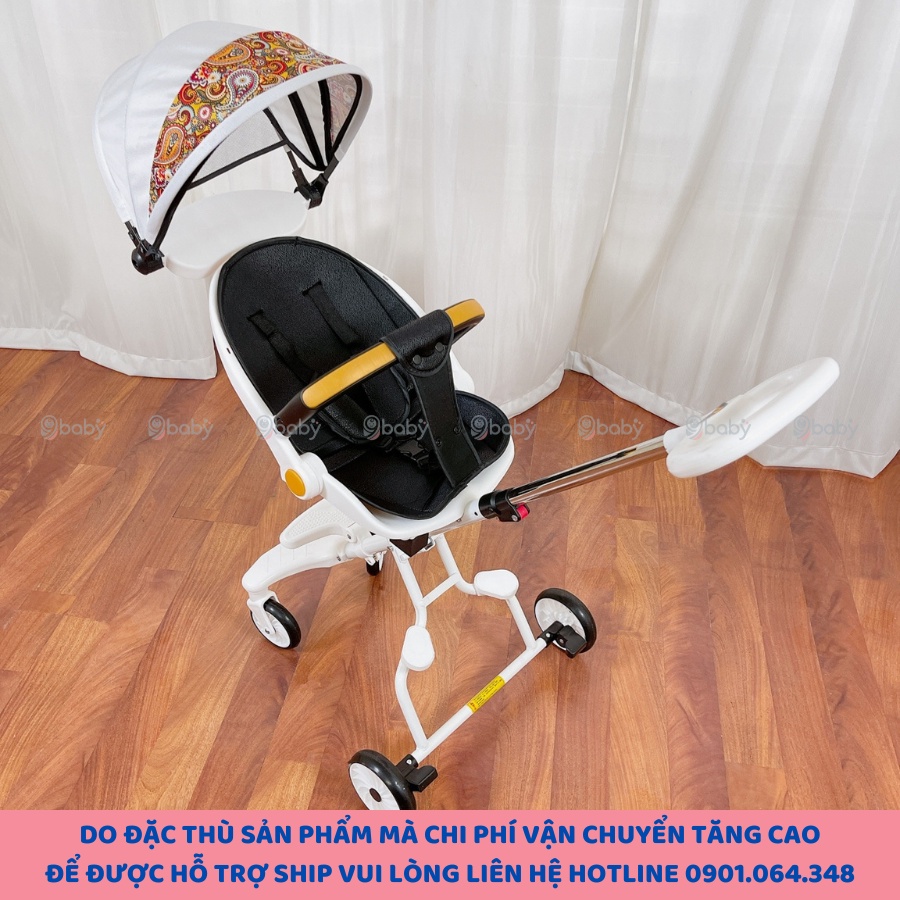 [XẢ KHO - HÀNG MỚI] Xe đẩy gấp gọn 2 chiều có mái che kèm đệm ngồi M8 hoạ tiết hoa lá
