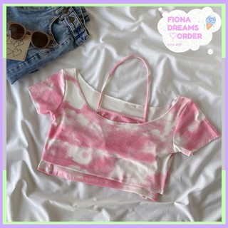 💕[ORDER] BỘ ÁO CROPTOP LOANG MÀU HỒNG TAY NGẮN + ÁO DÂY