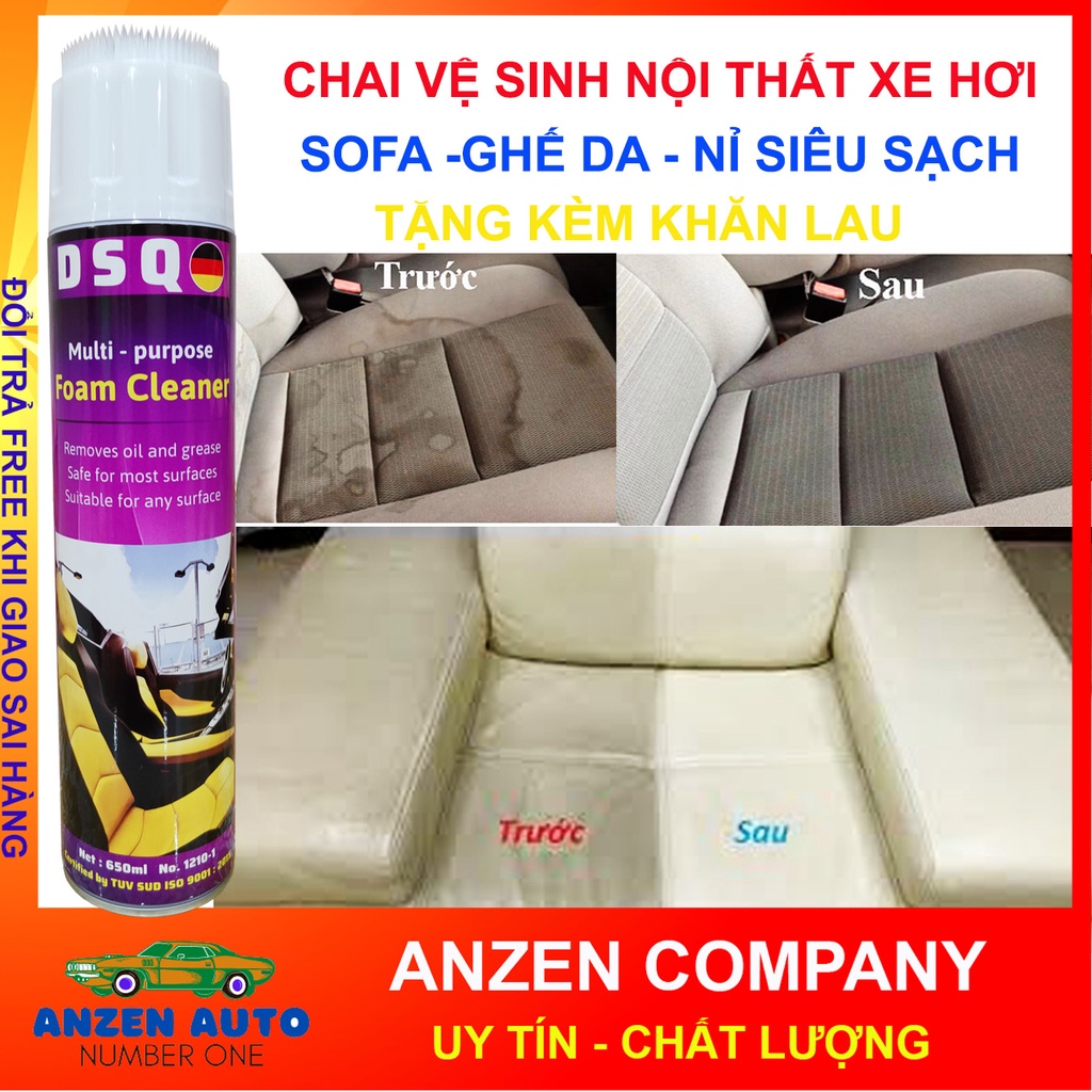 Chai xịt tẩy ghế Sofa, ghế da, ghế Nỉ, ghế Vải - Vệ sinh làm sạch nội thất xe ô tô - Foam Cleaner DSQ