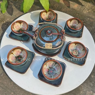 Bộ ấm trà, ấm chén Nghệ nhân Bát Tràng hoa nở trong lòng men hoả biến tách trà hàng cao cấp số 1