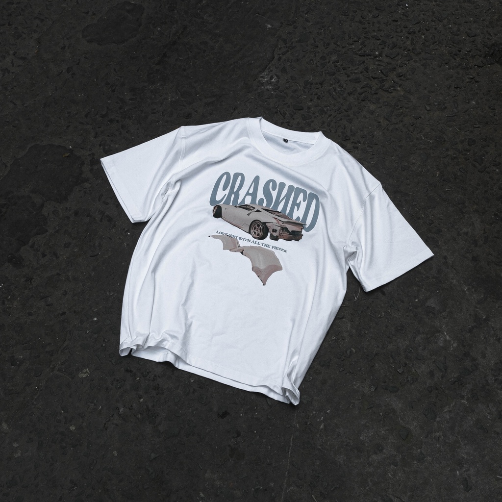 Áo thun tay ngắn vintage graphics " Crash in love " UNk trắng