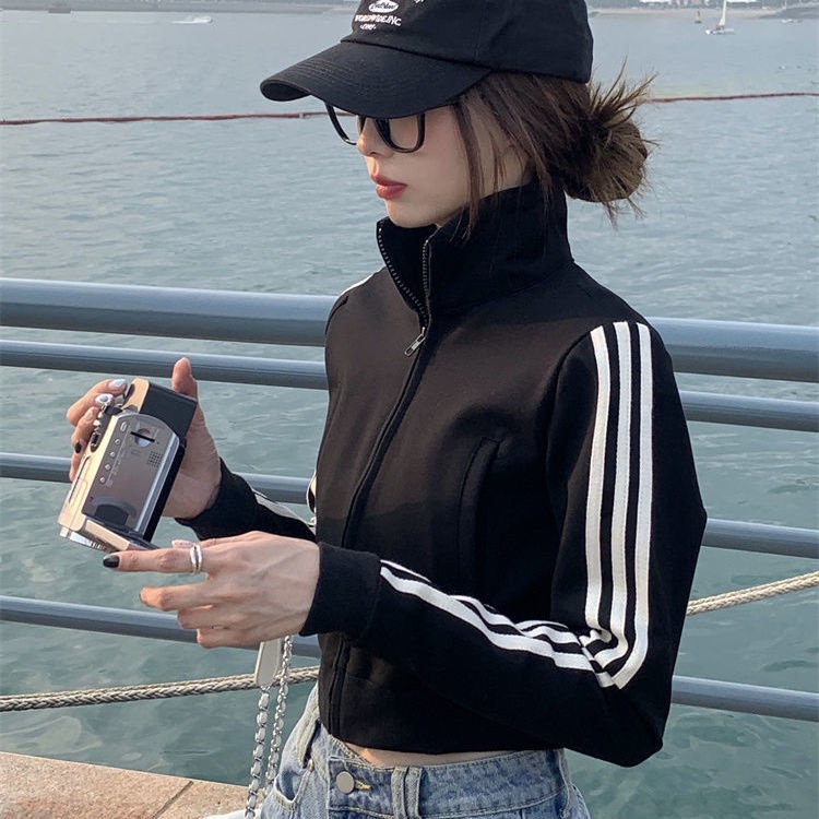 COZOKC COZOK Áo khoác crop top COZOK cổ đứng có khóa kéo phong cách thể thao cá tính