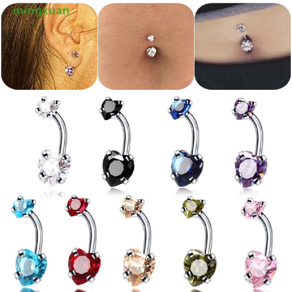 Khuyên Rốn Bằng Thép Không Gỉ Đính Đá Zircon Hình Trái Tim Dễ Thương