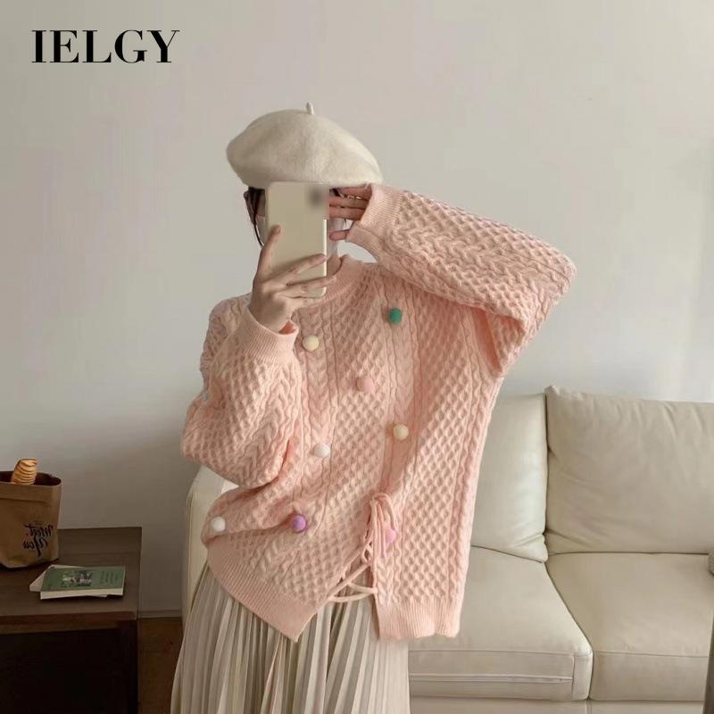 IELGY IELGY Áo sweater Dệt Kim Kiểu Hàn Quốc Phối Cà Vạt Lệch Cá Tính Cho Nữ
