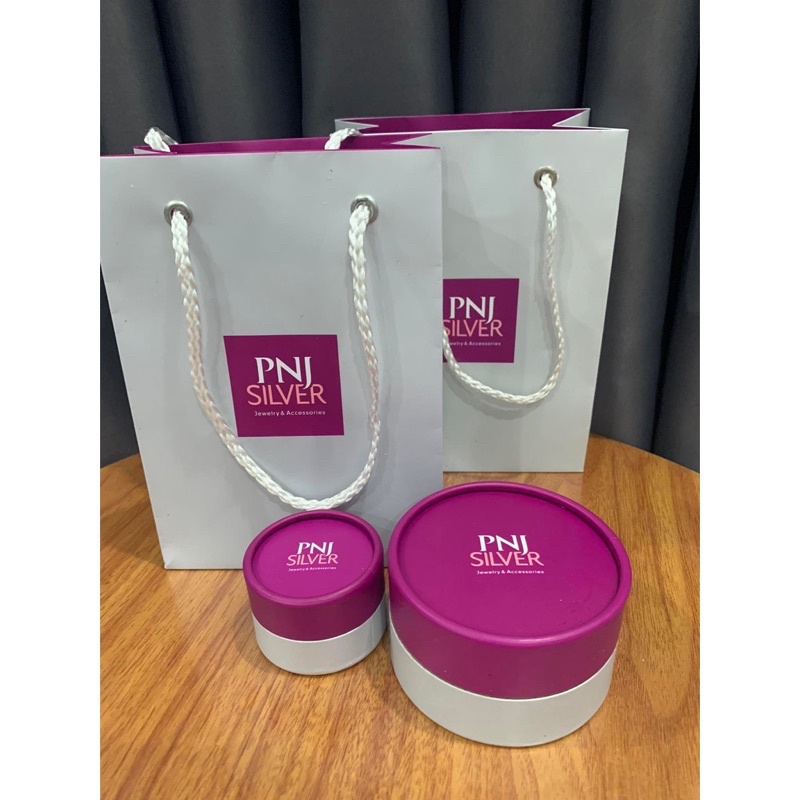 Hộp PNJ đựng trang sức bạc + túi giấy