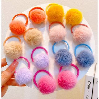Set 2 dây cột tóc đính cục bông màu kẹo cho bé