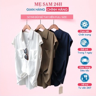 Áo sơ mi nữ tay ngắn bigsize Mẹ Sam 24h chất liệu đũi tơ mềm mát form rộng thoải mái SMH.33
