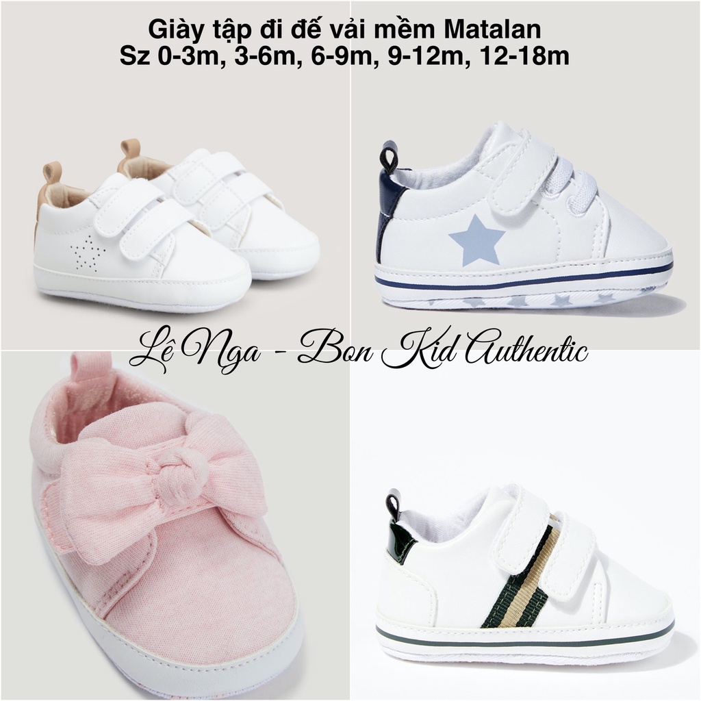 Giày tập đi đế vải siêu mềm Matalan_UK chính hãng sz 0-3m, 3-6m, 6-9m, 9-12m, 12-18m
