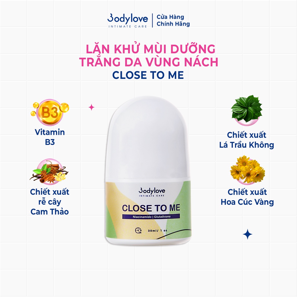 Lăn khử mùi nách Close To Me ngăn tiết mồ hôi, dưỡng trắng da nách 30ml