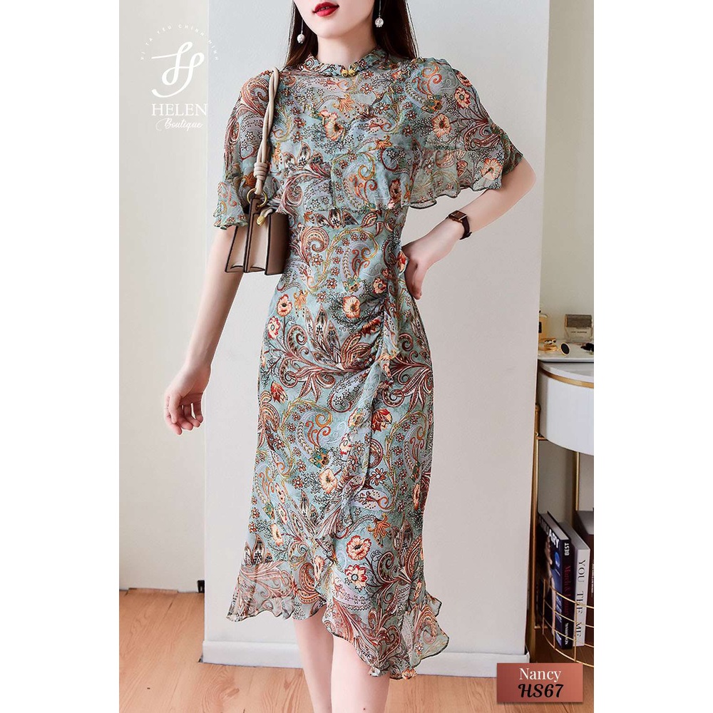 Đầm voan tơ dáng tiểu thư hoạ tiết Paisley sang trọng, quý phái - Nancy Dress - Helen Boutique