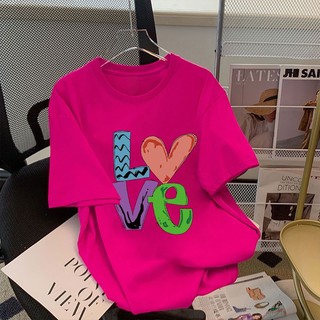 Áo thun FASHMILY 100% cotton tay ngắn cổ tròn dáng rộng họa tiết chữ phong cách Hàn Quốc thời trang 2023 cho nữ