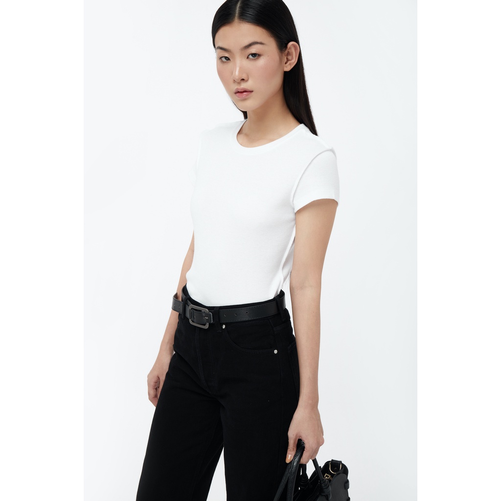 TheBlueTshirt - Áo Thun Croptop Nữ Vắt Sổ Ngoài Vai - The Lines Rib Top - White