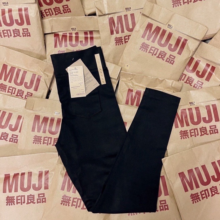 Quần legging nữ đen cạp cao gen bụng chất dày full túi giấy Mu ji hàng đẹp - Hàng mới về