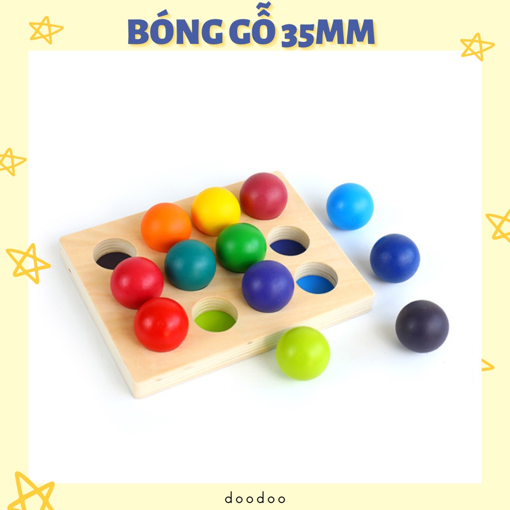 Vỉ 12 quả bóng gỗ đường kính 35mm dụng cụ Montessori đồ chơi cho bé