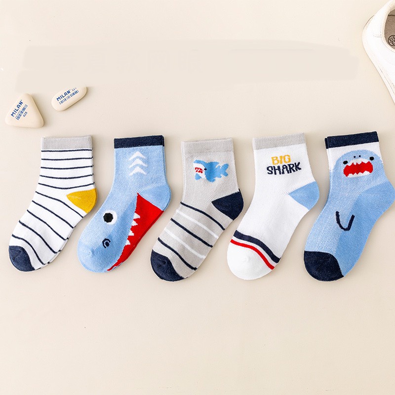 Set 5 đôi tất cho bé trai , họa tiết cá mập Baby Shark | Tất vớ cho bé