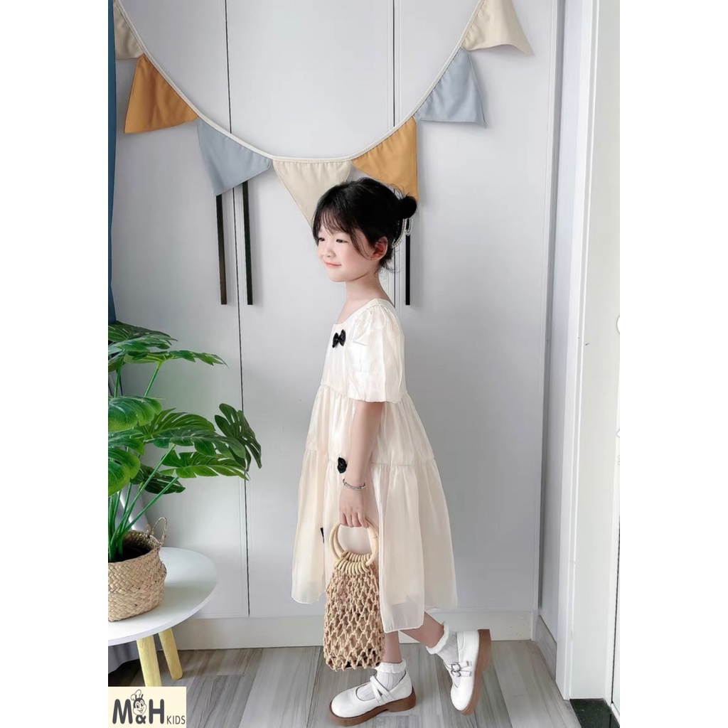 Đầm Trắng Lụa Tơ Đính Nơ Xinh Xắn Tiểu Thư Cho Bé NIAKI