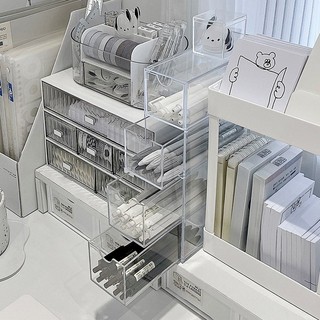 Hộp ngăn kéo Hàn Quốc, đựng dụng cụ học tập 3 tầng, tủ đựng washi trong suốt nhiều ngăn decor trang trí bàn học