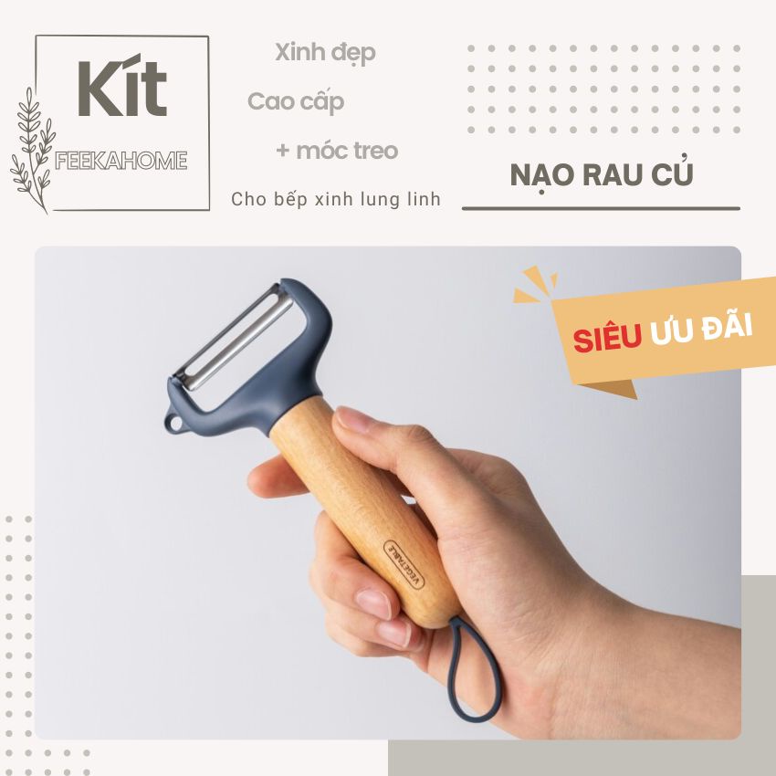 Dụng cụ nạo rau củ quả đa năng FEEKA 2 chiều cán gỗ cao cấp, dao bào gọt vỏ rau củ quả đa năng có móc treo siêu đẹp