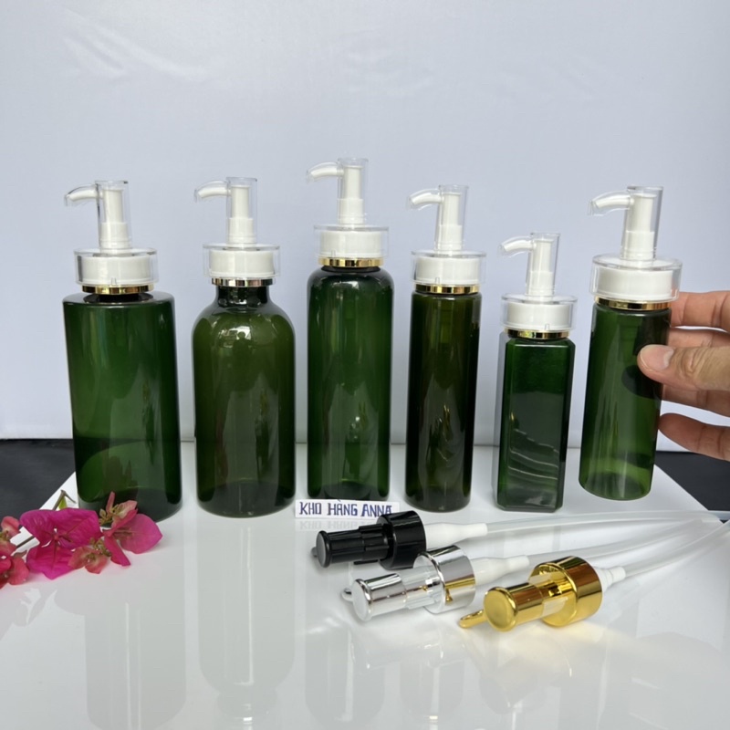 CHAI NHỰA XANH VÒI VOI CHIẾT DẦU GỘI - Chai PET vòi nhấn nhỏ giọt pump chiết Mỹ phẩm 100ml / 250ml / 300ml đựng Sữa tắm