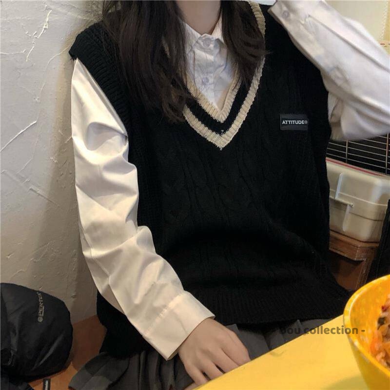 [Nowship2h] Áo gile nam nữ Unisex vintage, áo len không tay dáng xuông cá tính thời trang thu đông màu đen be - mã TA043