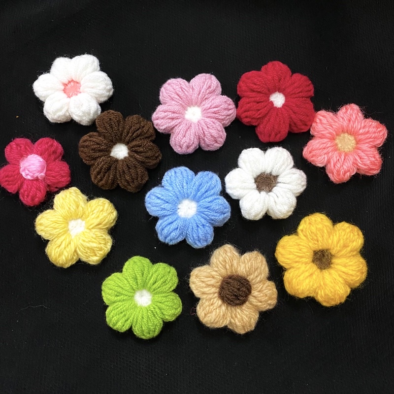 Hoa len Handmade gắn áo - hoa cài túi xách - làm cặp tóc