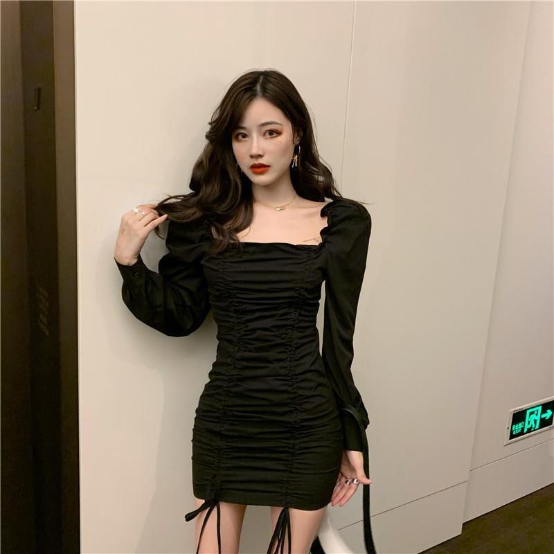 IELGYĐầm Ôm Dáng Hở Vai Xếp Ly Quyến Rũ Thời Trang Phong Cách Hàn Quốc Cho Nữ