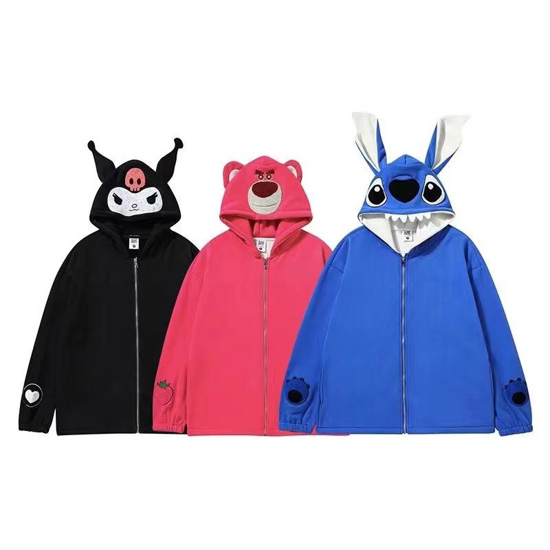 Áo khoác hoodie bộ 3 gấu có tai chất nỉ form rộng hàng loại 1, áo hoodie zip unisex hot trend